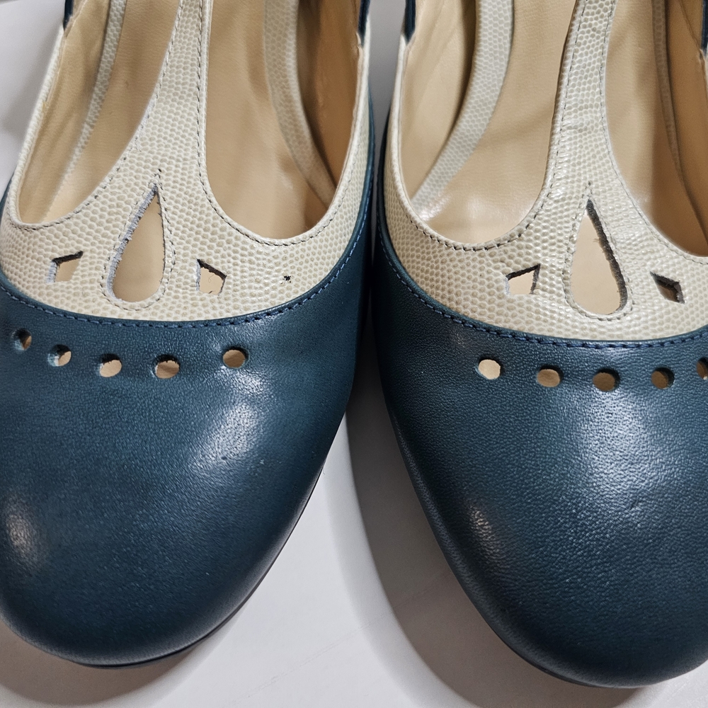 LOFT Women's Teal and Beige T-Strap Flats - Picture 3 of 15